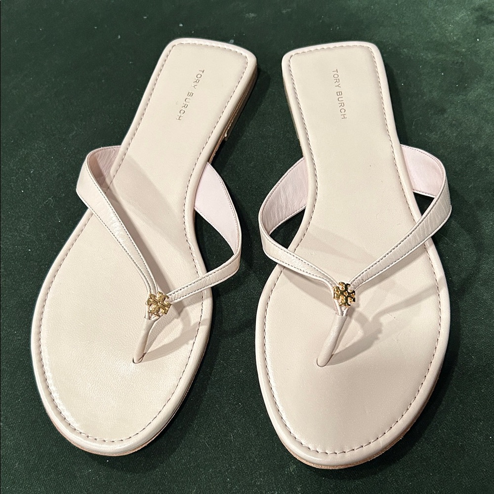 Tory Burch Beige Sandals with Gold Accent